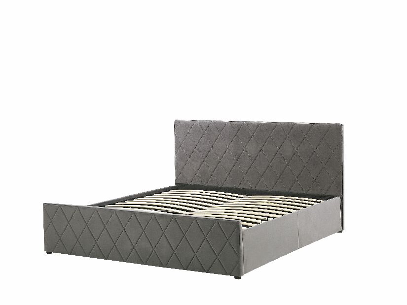 Bračni krevet 140 cm ROFARIO (siva) (baršun) (s podnicom i prostorom za odlaganje)