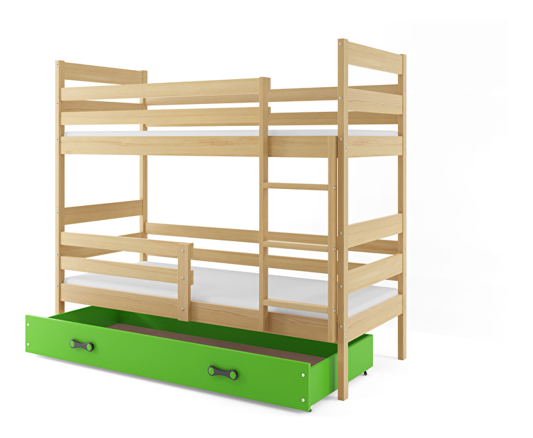 Krevet na kat 80 x 160 cm Eril B (bor + zelena) (s podnicom, madracem i prostorom za odlaganje)