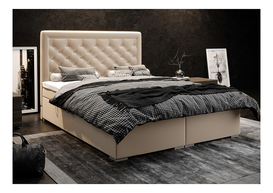 Bračni krevet Boxspring 180 cm Gllamy (crna ekokoža) (s prostorom za odlaganje)