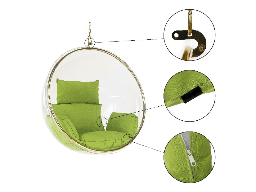 Viseća fotelja Brynlee tip 1 (zelena + zlatna + transparentna) *rasprodaja