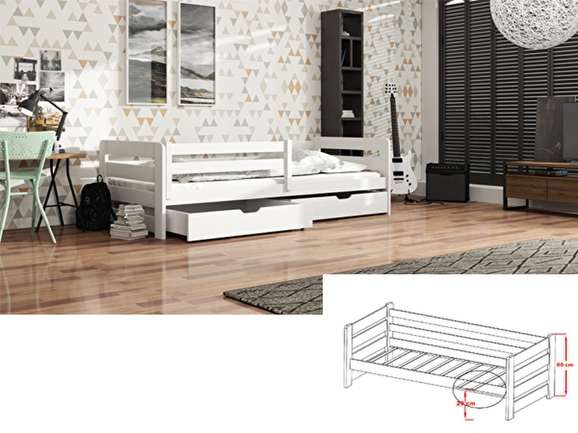 Dječji krevet 90 x 200 cm Erin (s podnicom i prostorom za odlaganje) (bijela)
