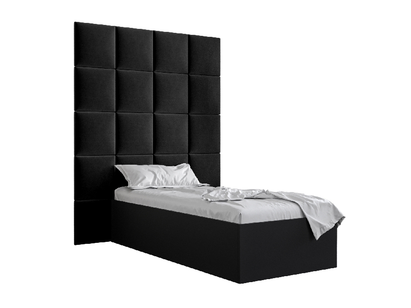 Jednostruki krevet s tapeciranim uzglavljem 90 cm Brittany 3 (crna mat + crna) (s podnicom)