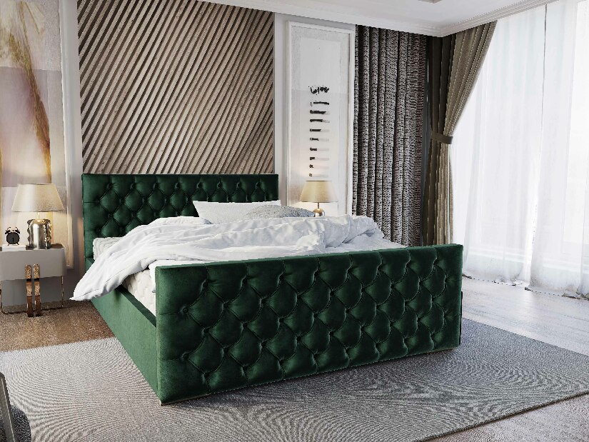 Bračni krevet 160 cm Velva (tamnozelena) (s podnicom i prostorom za odlaganje)