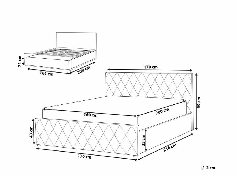 Bračni krevet 160 cm Rhett (bež) (s podnicom i prostorom za odlaganje)