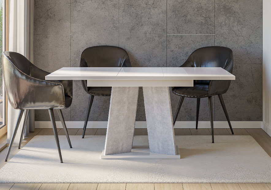 Blagovaonski stol Mulnu (bijeli sjaj + kamen) (za 4 do 6 osoba)