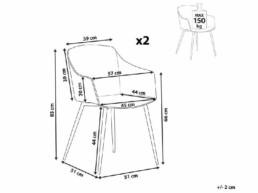 Set 2 kom. blagovaonskih stolica FONOR (bijela)