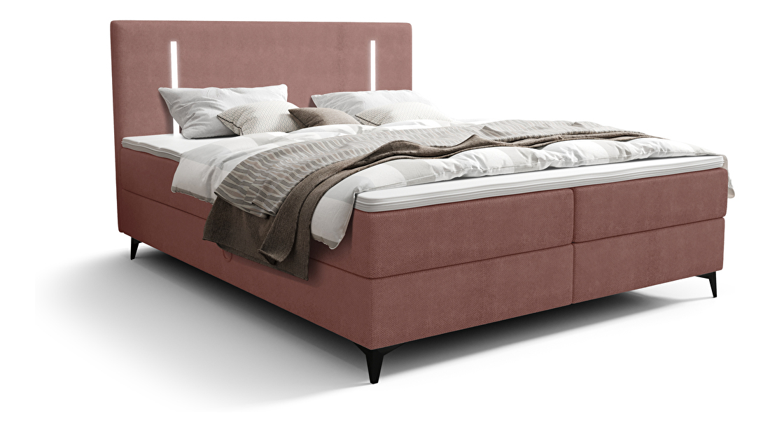 Bračni krevet 140 cm Ortega Comfort (terakota) (s podnicom i madracem, s prostorom za odlaganje) (s LED rasvjetom)