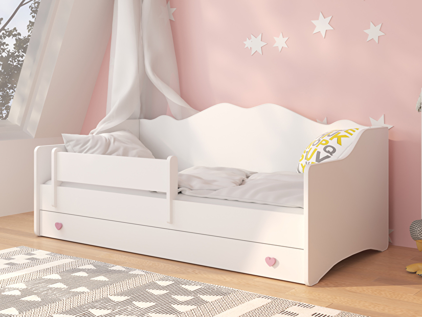 Dječji krevet 160x80 cm Ester I (s podnicom i madracem) (bijela + ružičasta)