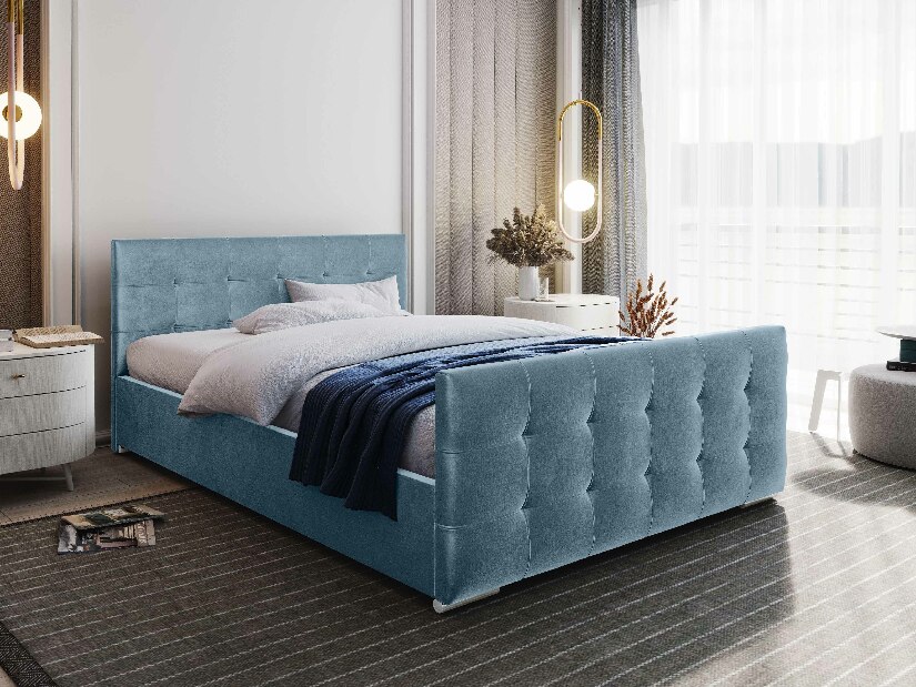 Bračni krevet 140 cm Billie (plava) (s podnicom i prostorom za odlaganje)
