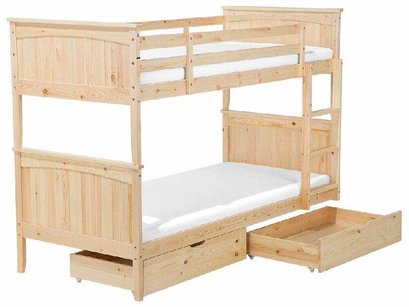 Krevet na kat 90 cm Alf (svijetlo drvo) (s podnicom i prostorom za odlaganje)