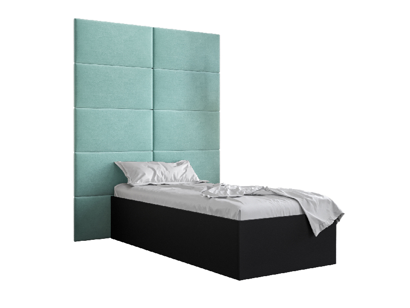 Jednostruki krevet s tapeciranim uzglavljem 90 cm Brittany 1 (crna mat + metvica) (s podnicom)
