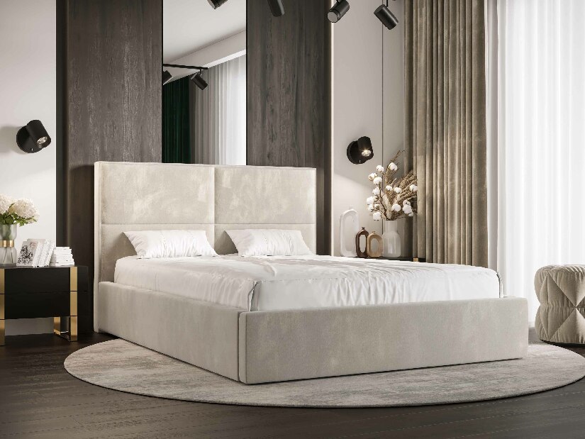 Bračni krevet 160 cm Alfonso (bež) (s podnicom i prostorom za odlaganje)