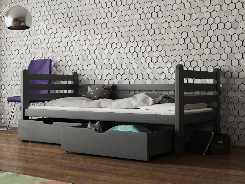 Dječji krevet 90 x 190 cm Somer (s podnicom i prostorom za odlaganje) (grafit)
