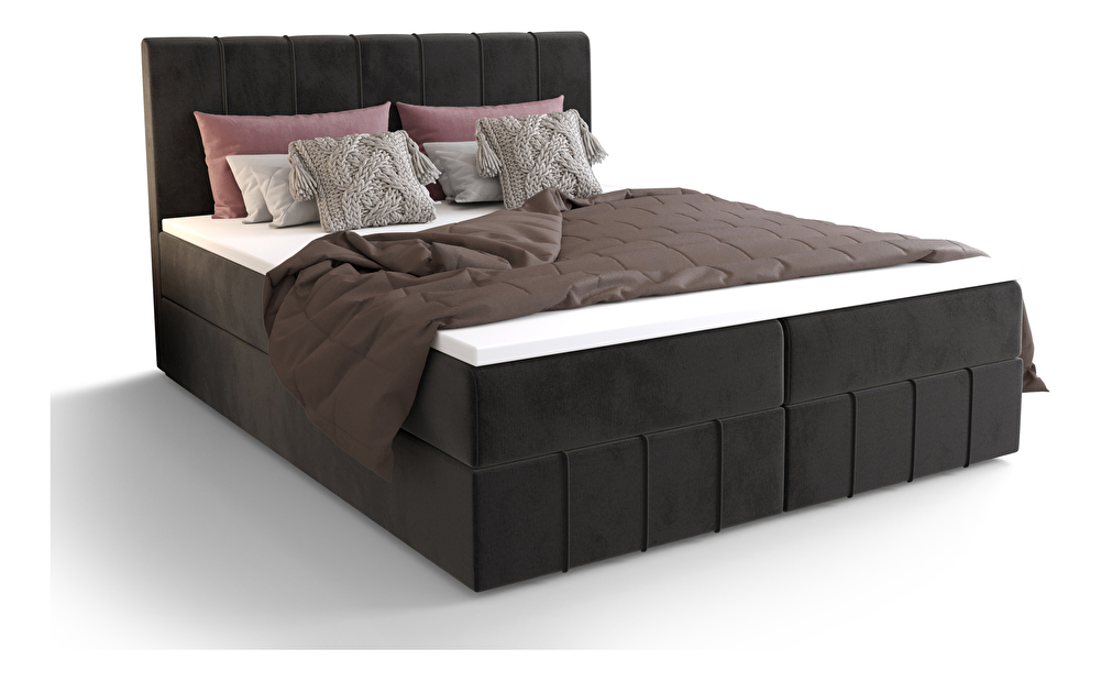 Bračni krevet Boxspring 160 cm Barack (crna) (s madracem i prostorom za odlaganje)