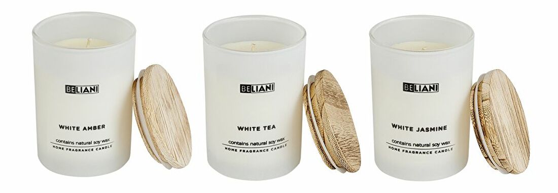 Set 3 kom. mirisnih svijeća bijeli jantar/bijeli čaj/bijeli jasmin Saturnus (bijela)