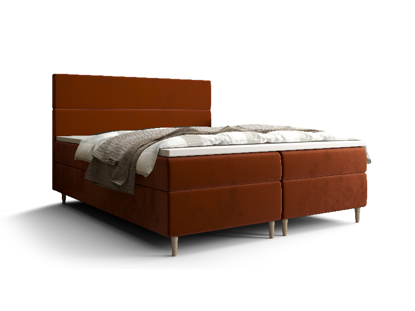 Bračni krevet Boxspring 140 cm Flu (smeđe narančasta) (s madracem i prostorom za odlaganje)