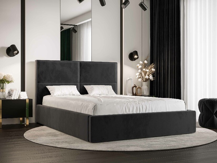 Bračni krevet 160 cm Alfonso (crna) (s podnicom i prostorom za odlaganje)