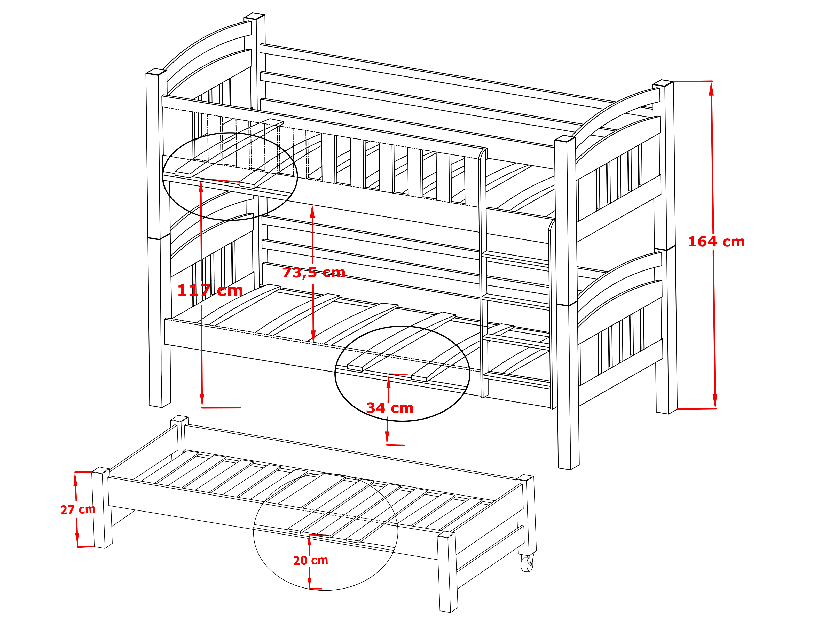 Dječji krevet 90 x 200 cm BLAIR (s podnicom i prostorom za odlaganje) (borovina)