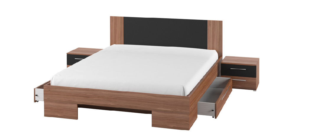 Bračni krevet 180 cm Verwood Typ 82 (s noćnim ormarićima) (orah crveni + crna)