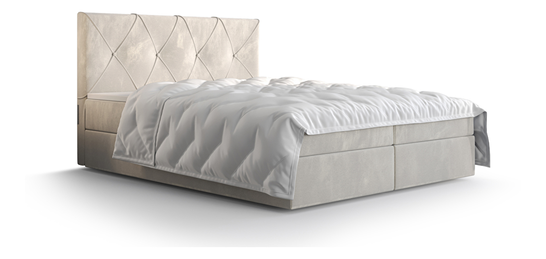Bračni krevet Boxspring 180 cm Athena (bež) (s madracem i prostorom za odlaganje)