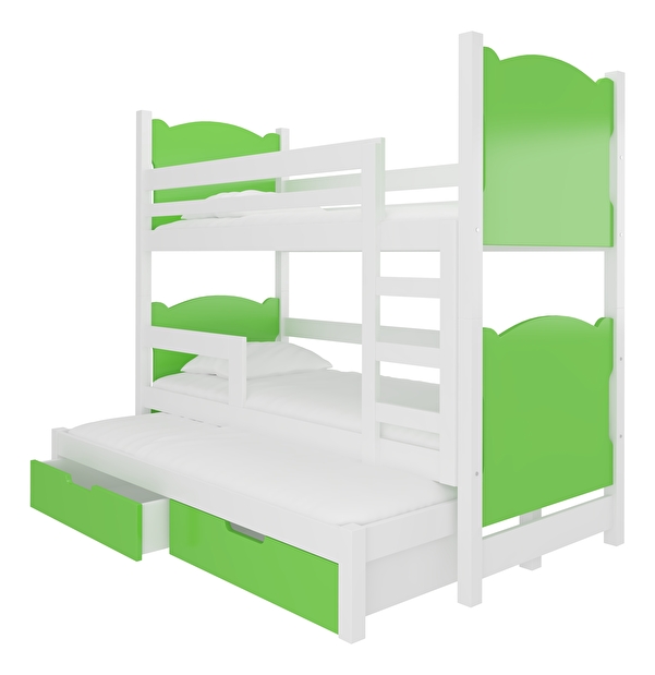 Dječji krevet na kat 180x75 cm Lukrécia (s podnicom i madracem) (bijela + zelena)