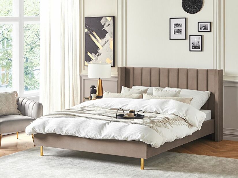 Bračni krevet 180 cm Vue (sivo-bež) (s podnicom)