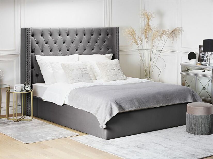 Bračni krevet 180 cm LUBECK (poliester) (sivi) (s podnicom)
