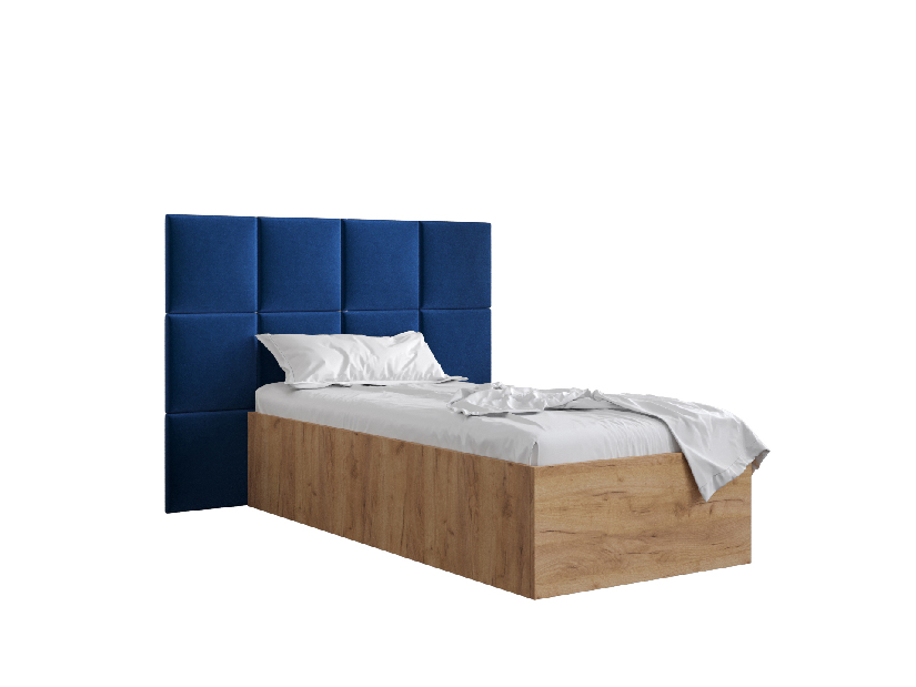 Jednostruki krevet s tapeciranim uzglavljem 90 cm Brittany 4 (hrast craft zlatni + plava) (s podnicom)