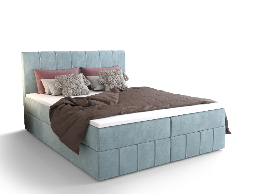 Bračni krevet Boxspring 140 cm Barack (sivo plava) (s madracem i prostorom za odlaganje)