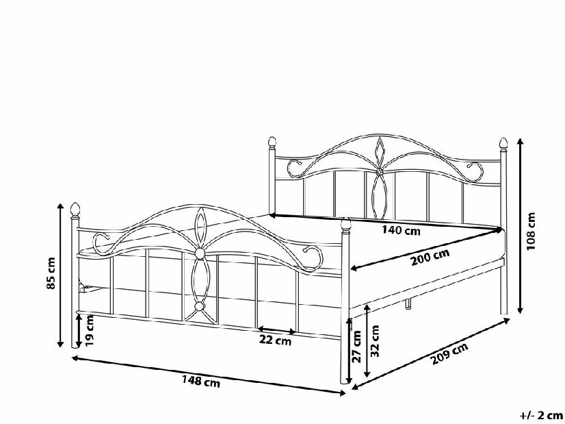 Bračni krevet 140 cm Aicha (crna) (s podnicom)