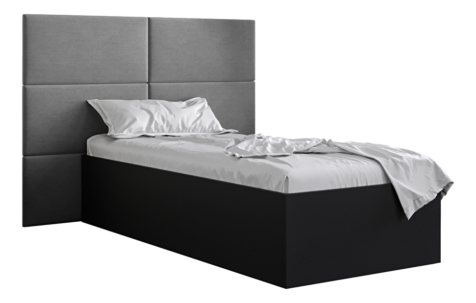 Jednostruki krevet s tapeciranim uzglavljem 90 cm Brittany 2 (crna mat + siva) (s podnicom)