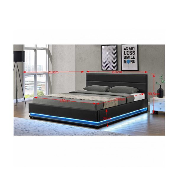 Bračni krevet 180 cm Baella (S podnicom, rasvjetom i prostorom za odlaganje) *rasprodaja