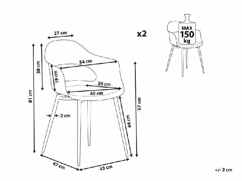 Set blagovaonskih stolica (2 kom.) Unika (ružičasta) 