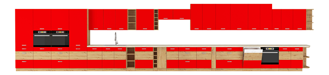 Kutna kuhinja Arryn 275 + 170 cm (hrast artisan + crvena)