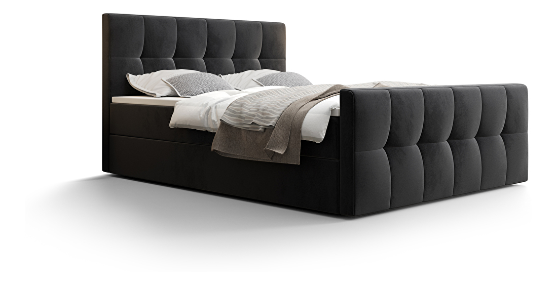 Bračni krevet Boxspring 140 cm Macheta Comfort (crna) (s madracem i prostorom za odlaganje)