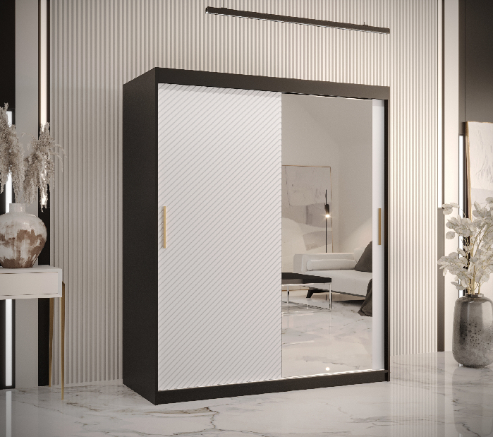 Ormar za garderobu s ogledalom 150 cm Riana Slimo 2 150 (crna + bijela mat)