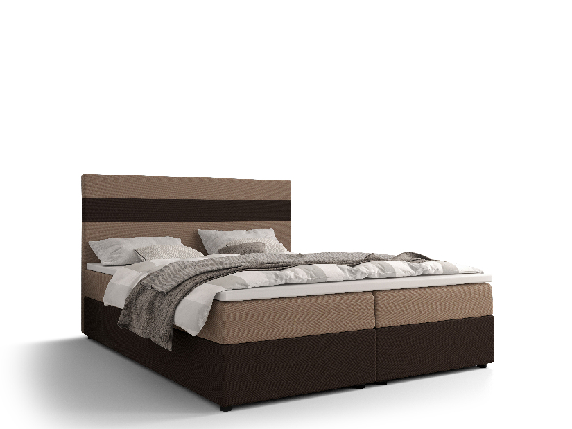 Bračni krevet Boxspring 140 cm Locos (svijetlosmeđa + tamnosmeđa) (s madracem i prostorom za odlaganje)