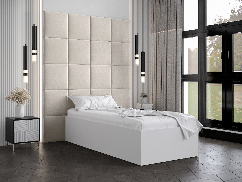 Jednostruki krevet s tapeciranim uzglavljem 90 cm Brittany 3 (bijela mat + siva) (s podnicom)