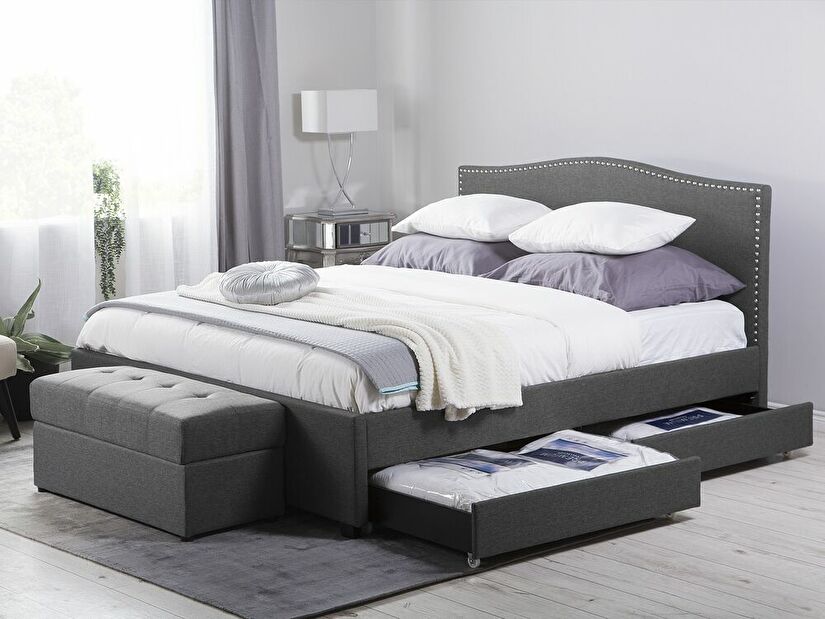 Bračni krevet 160 cm MONTHY (s podnicom i prostorom za odlaganje) (siva)