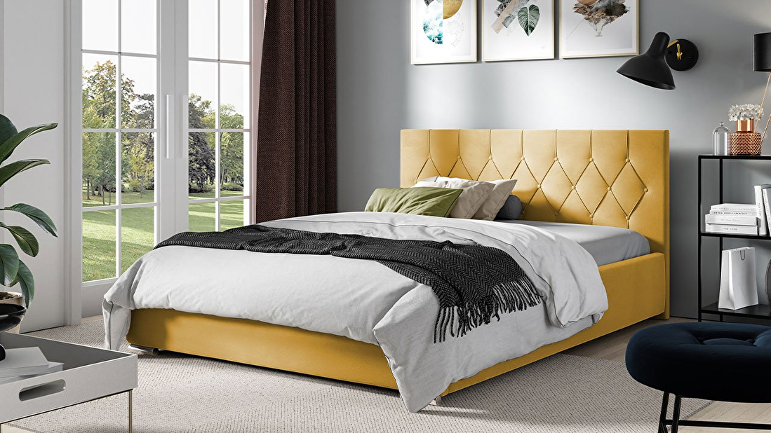 Bračni krevet 140 cm Mirjan Calzone (žuta) (s podnicom i prostorom za odlaganje)