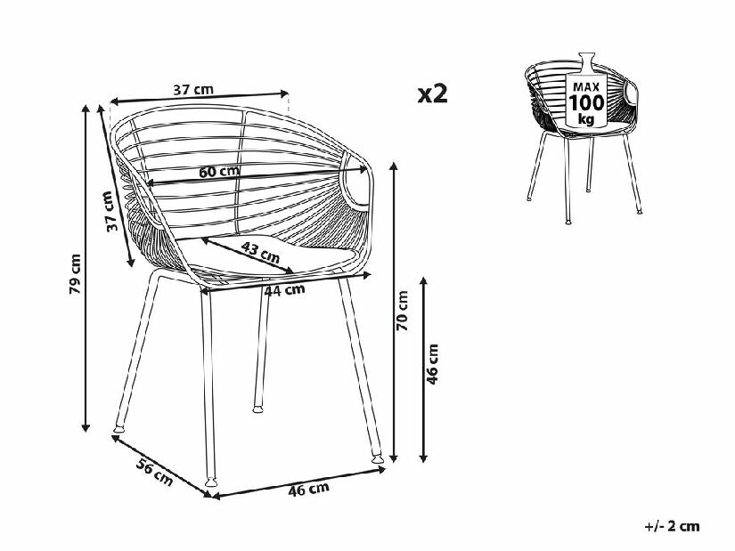 Set 2 kom. blagovaonskih stolica HABIR (srebrna)