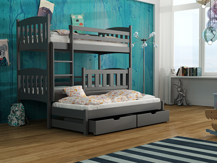 Dječji krevet 90 x 200 cm ANJA (s podnicom i prostorom za odlaganje) (grafit)