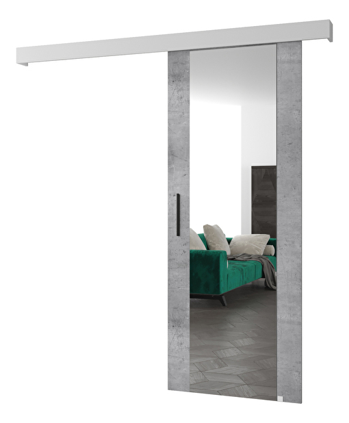 Klizna vrata 90 cm Sharlene II (beton svijetli + bijela mat + crna) (s ogledalom)