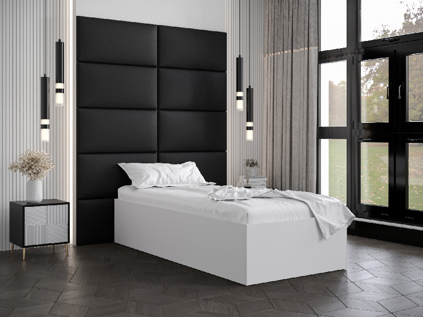 Jednostruki krevet s tapeciranim uzglavljem 90 cm Brittany 1 (bijela mat + crna) (s podnicom)