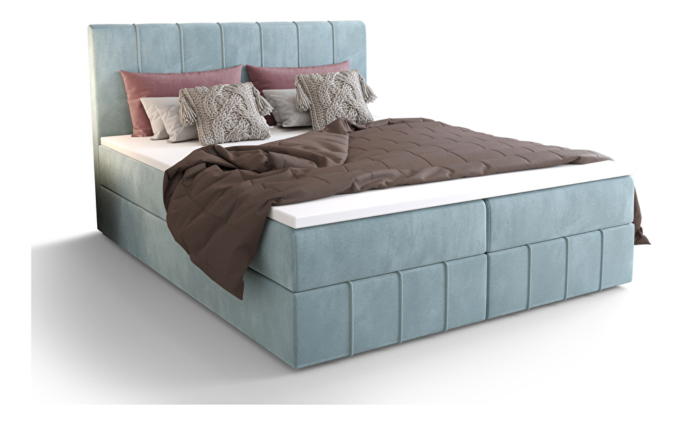 Bračni krevet Boxspring 160 cm Barack Comfort (sivo-plava) (s madracem i prostorom za odlaganje)