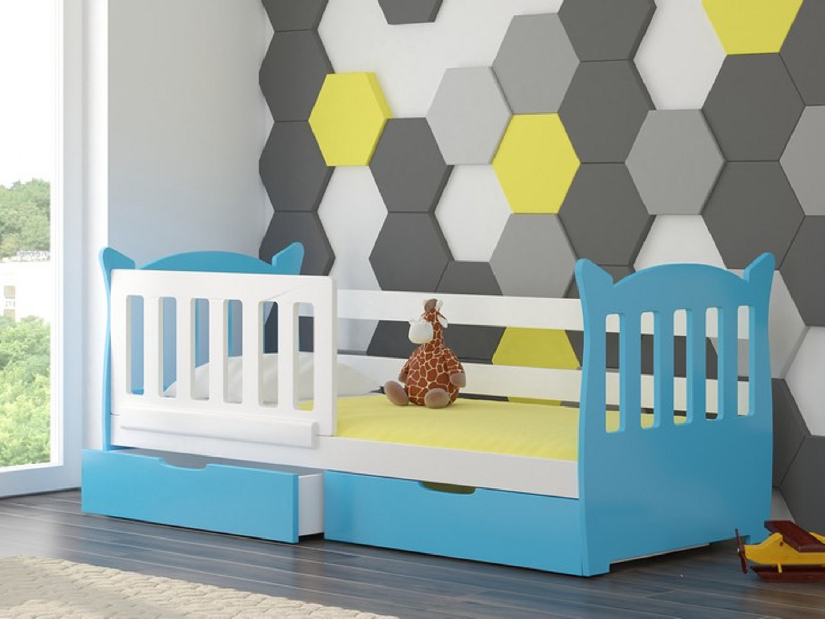 Dječji krevet 160x75 cm Lenka (s podnicom i madracem) (bijela + plava)