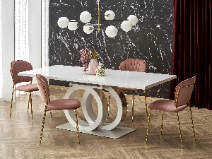Blagovaonski stol na razvlačenje 160-200 cm Gabriel (bijela + zlatna) (za 6 do 8 osoba)