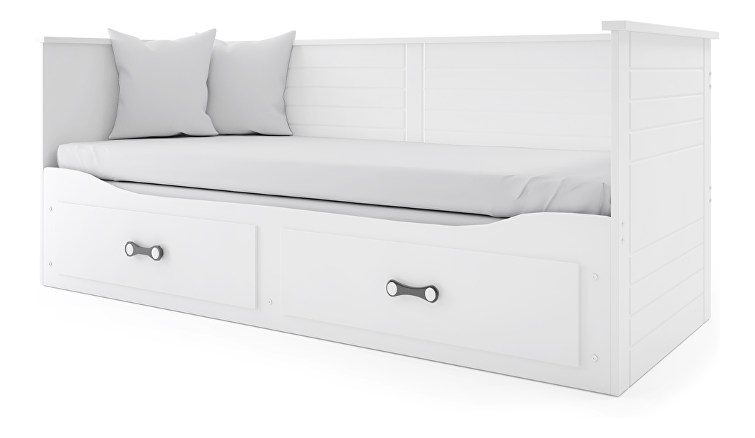 Jednostruki krevet na razvlačenje 90 cm Harum (bijela) (s podnicom, madracem i prostorom za odlaganje)