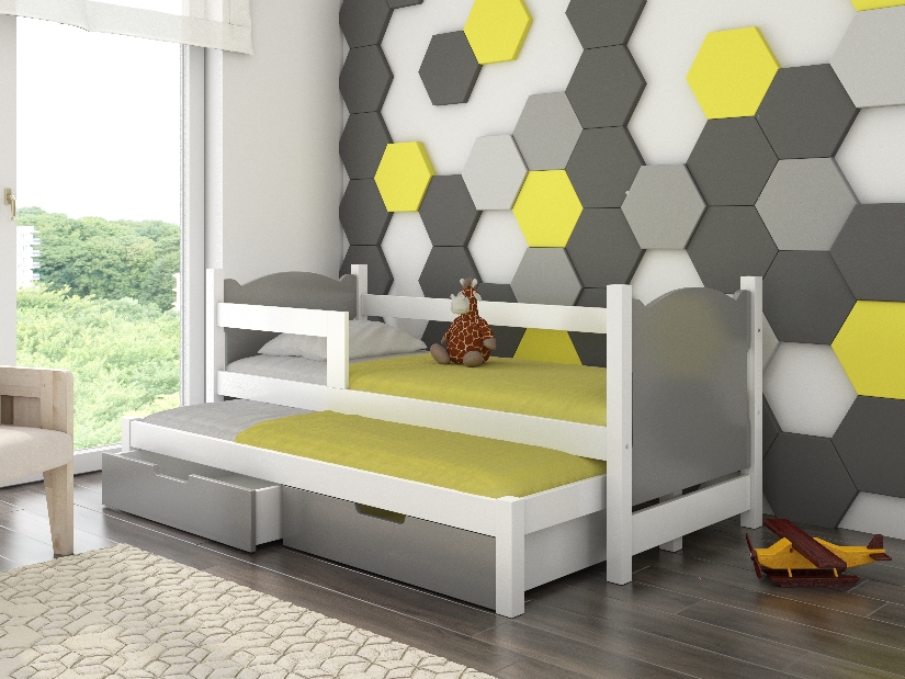 Dječji krevet na razvlačenje 180x75 cm Chloe (s podnicom i madracem) (bijela + siva)