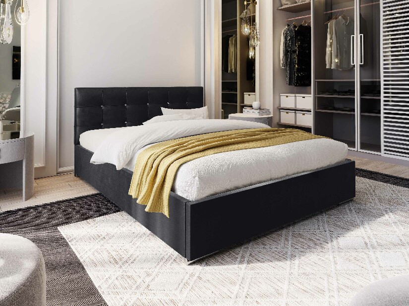 Bračni krevet 140 cm Lonnie (crna) (s podnicom i prostorom za odlaganje)